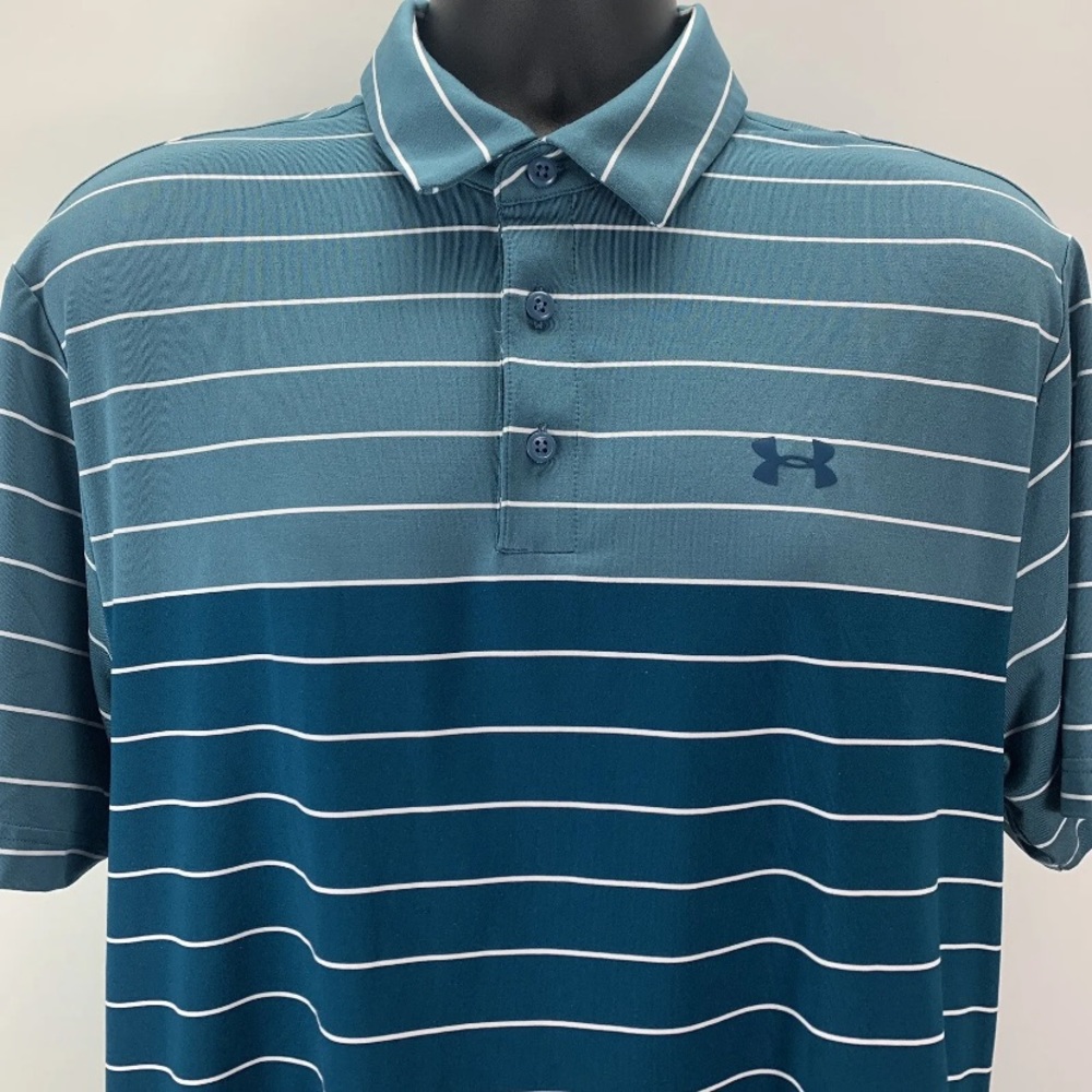 Under Armour Heat Gear Loose Mens Size Large Golf Polo Solid Green Striped